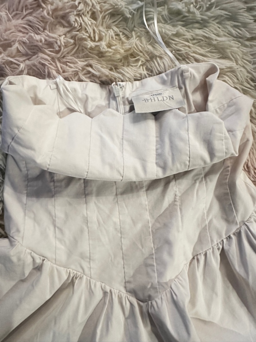 NEW BHLDN Strapless Magic Fabric Basque-Waist Midi Off-White Dress Size Small - Picture 8 of 14